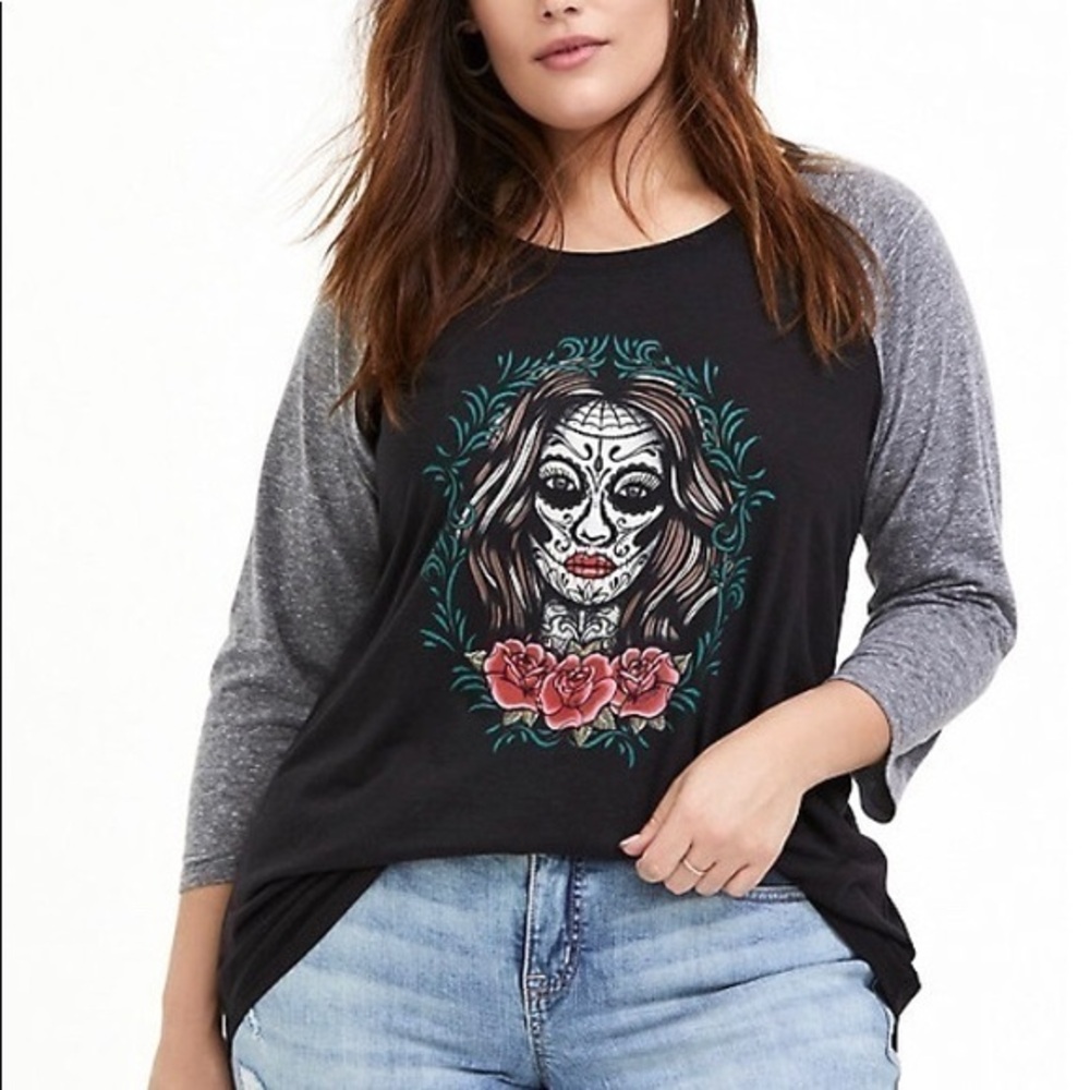 0X 1X 2X Torrid Muerta Beauty Punk Raglan T Shirt